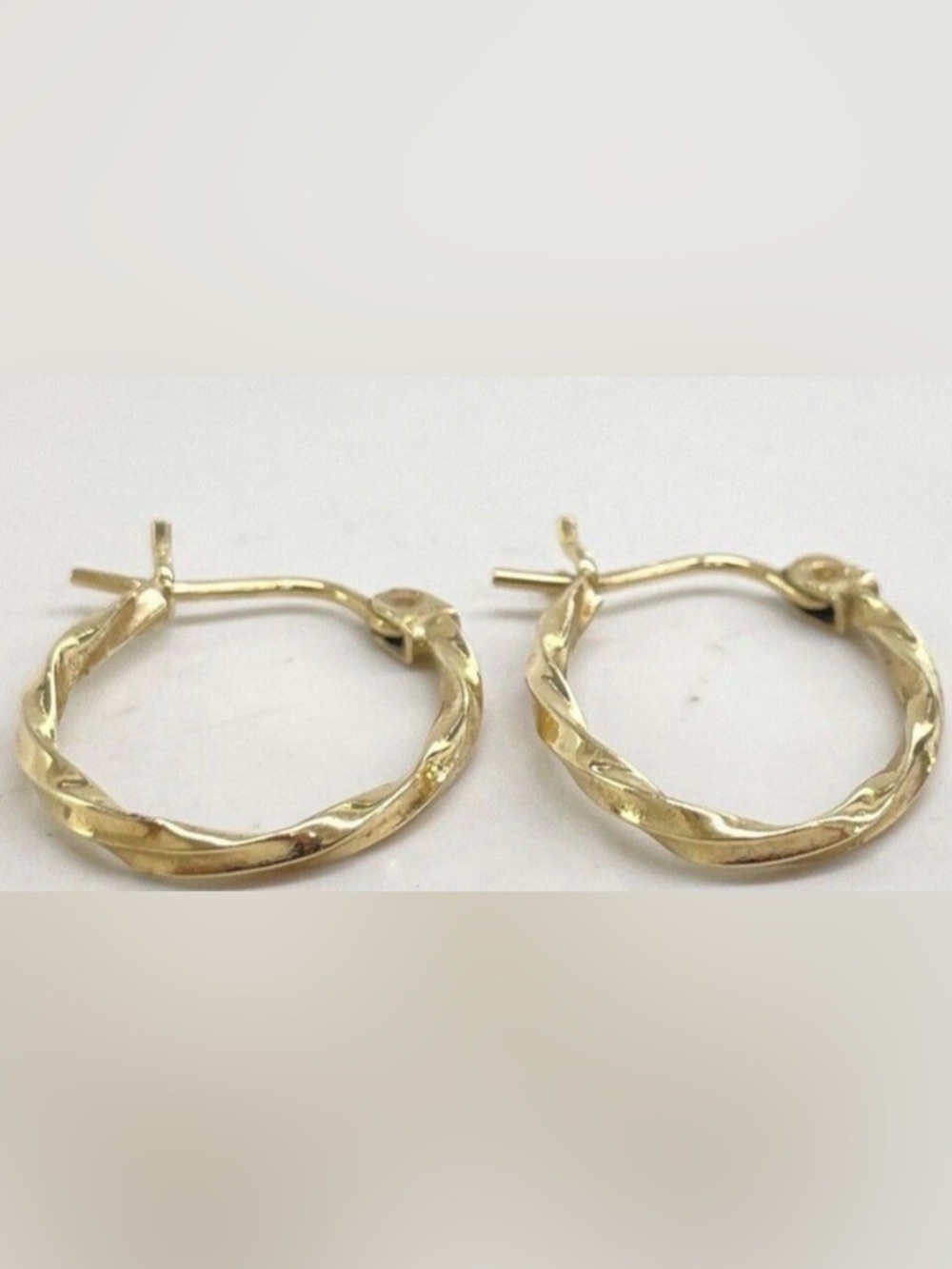 14K 🌟Solid Yellow Gold 13mm L 2mm W Diamond Twisted Hoop Earrings .7g